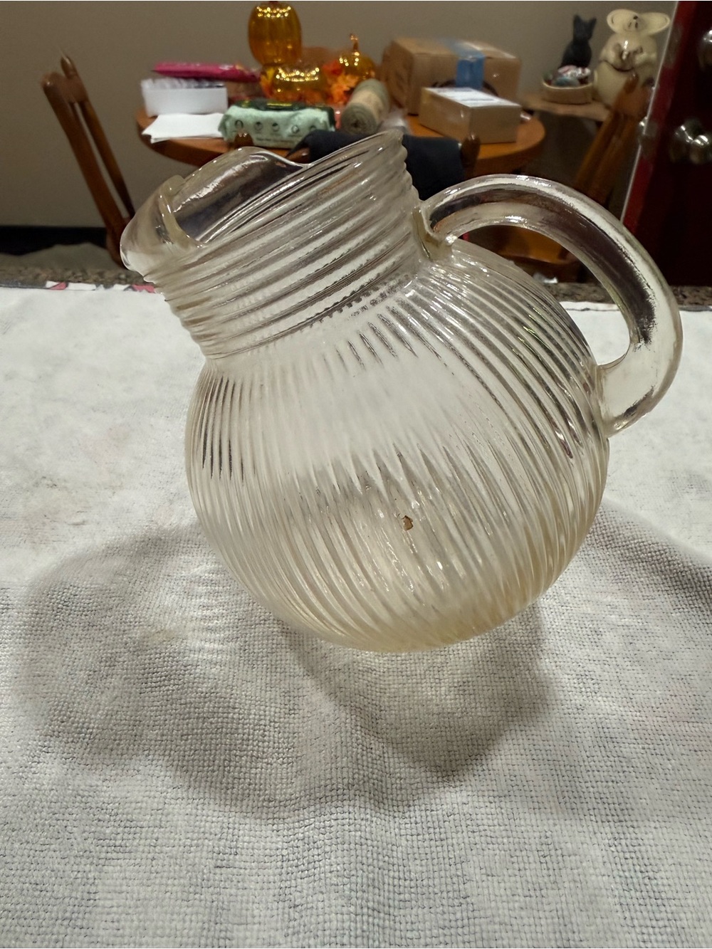 Hand-Blown Ribbed Glass Pitcher - Clear